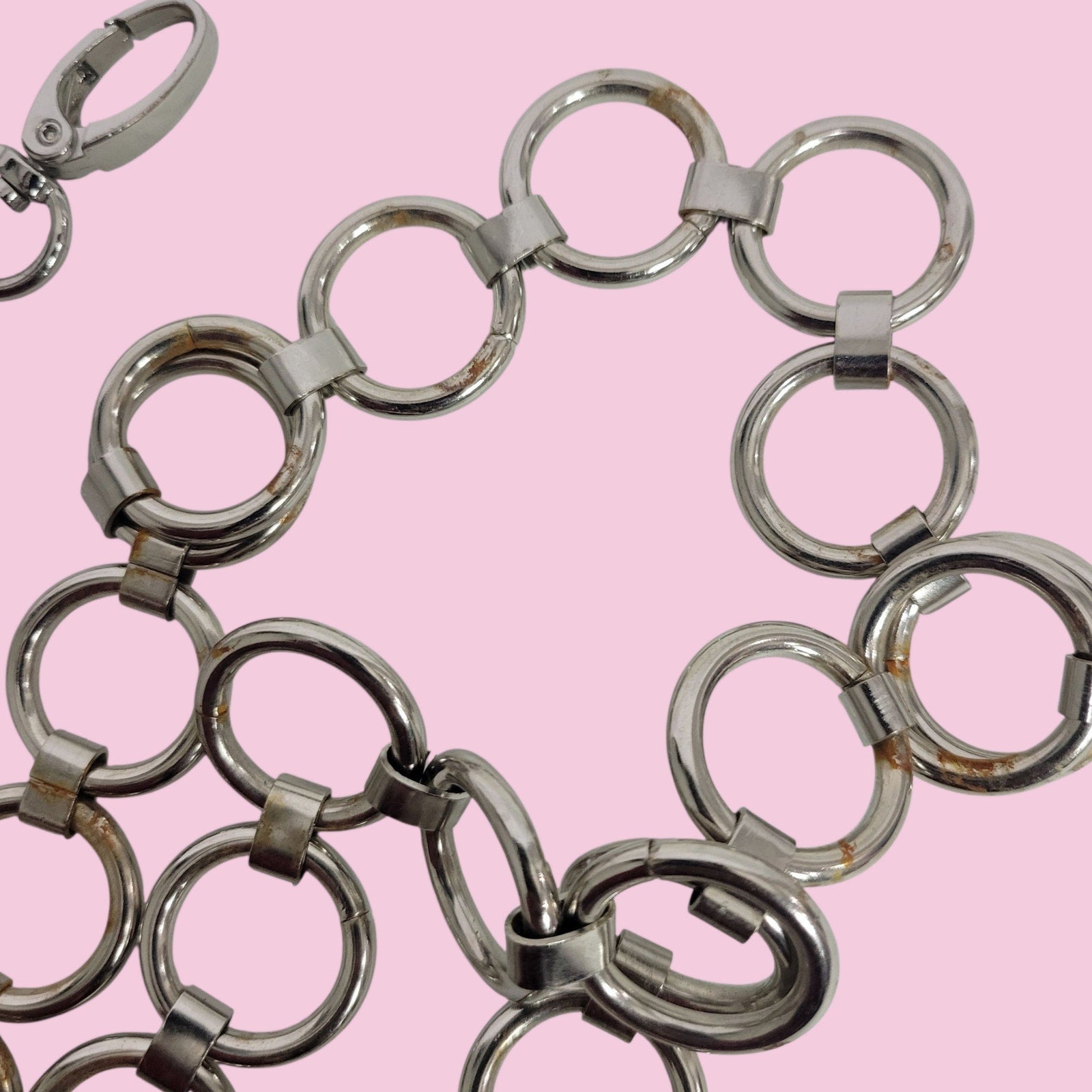 Metal Chain Belt Hoops Loops Circles O Ring Waist Silver Tone One Size Adustable