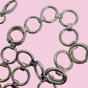 Metal Chain Belt Hoops Loops Circles O Ring Waist Silver Tone One Size Adustable