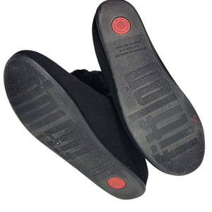 Fitflop Chrissie Slippers Black Felt Pom Pom Mules Slip On Slides Flats Lounge 8