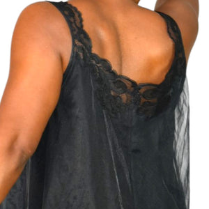 Vintage Babydoll Nightie Black Nylon Vanity Fair Gown Shortie Sheer Lace Small