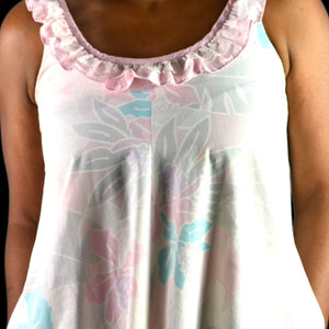 Vintage Hilda Hawaii Dress Pink Pastel Hawaiian Floral Maxi Tiered Eyelet Muumuu Small