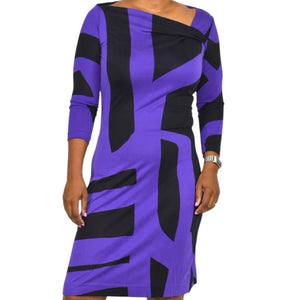 Diane Von Furstenberg Victorio Dress Purple Abstract Colorblock Print DVF Silk Jersey Sheath 8