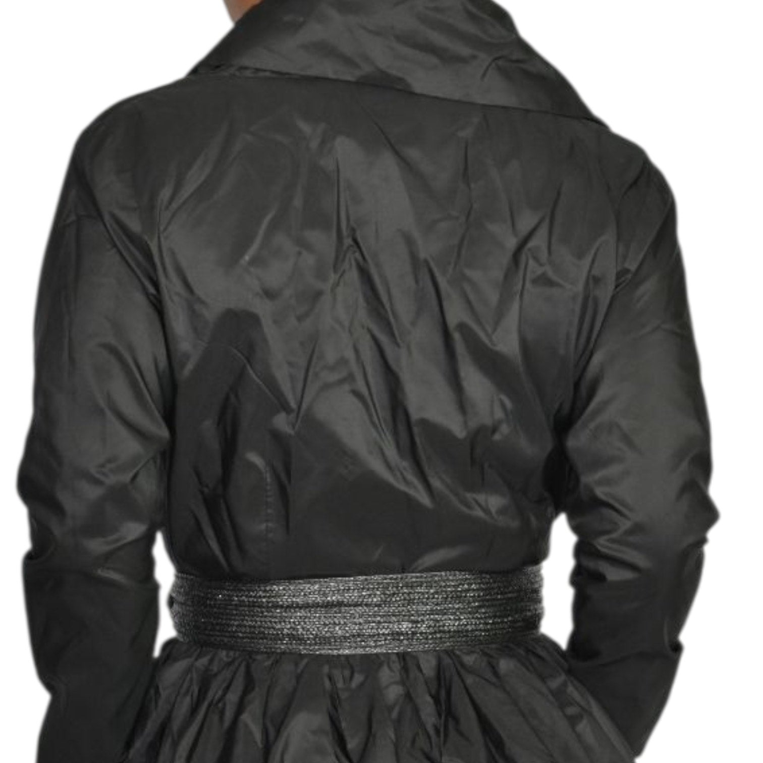 Catherine Regehr Silk Dress Black Wrap Taffeta Evening Formal Shawl Collar Crinoline Henri Bendel Medium