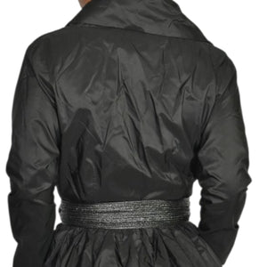 Catherine Regehr Silk Dress Black Wrap Taffeta Evening Formal Shawl Collar Crinoline Henri Bendel Medium