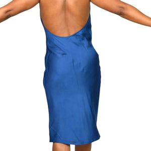 Young Fabulous Broke Rebel Slip Dress Blue Halter Midi Rayon Cowl Silky Satin YFB Small