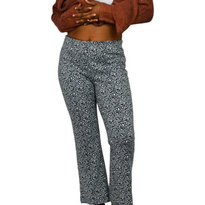 Maeve Margot Knit Pants Blue Paisley Flower Jacquard Cropped Flare Pull ONAnthropologie Small