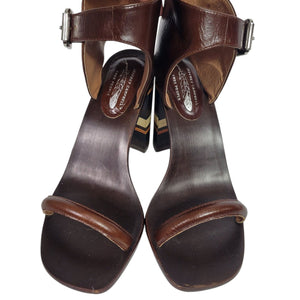 Free People Cabana Heels Brown Jeffrey Campbell Leather Sandals Wooden Block Heels Ankle Strap Open Toe Heel 7