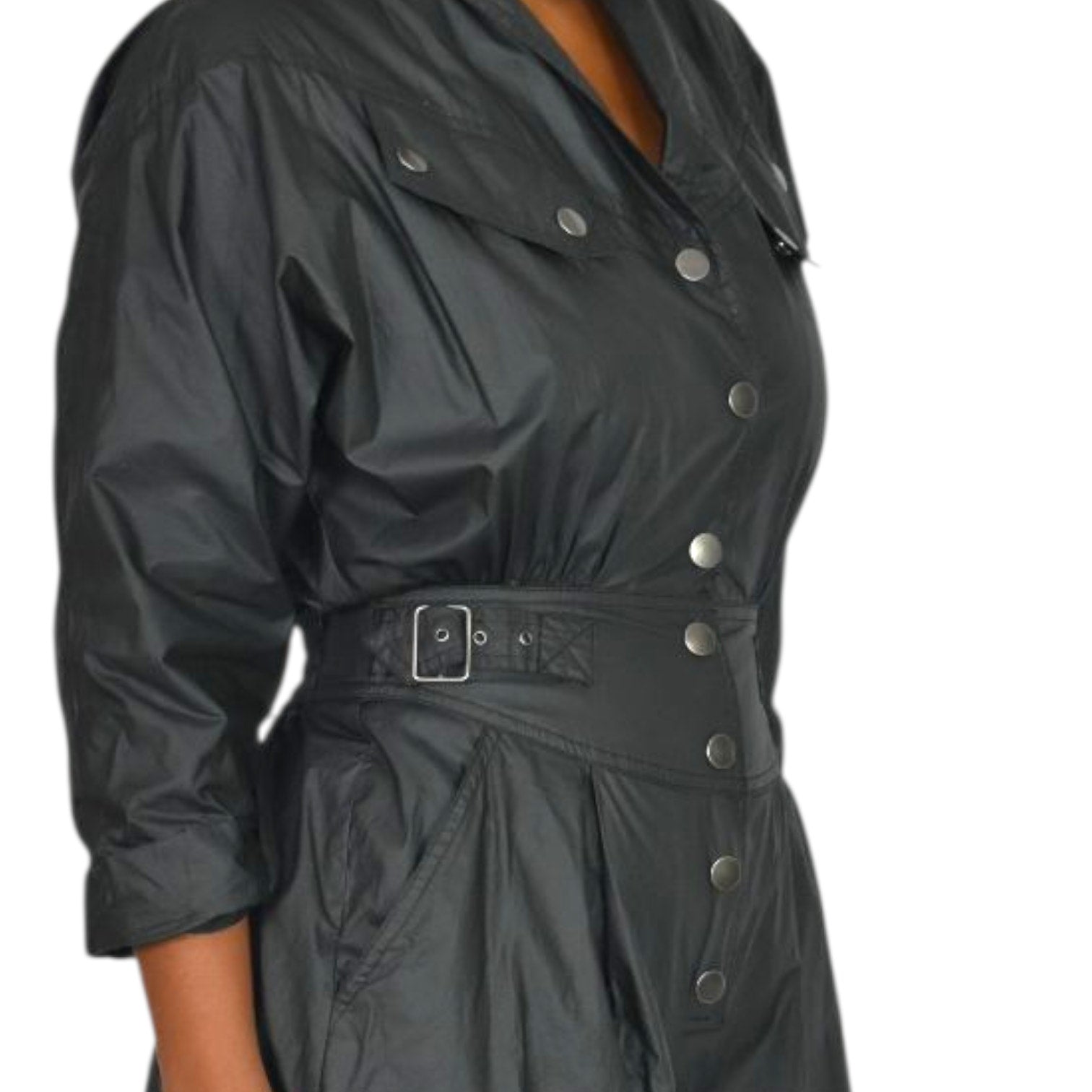 Rebecca Minkoff Lilly Jumpsuit Black Parachute Moto Biker Retro Cotton Ripstop Flightsuit XS