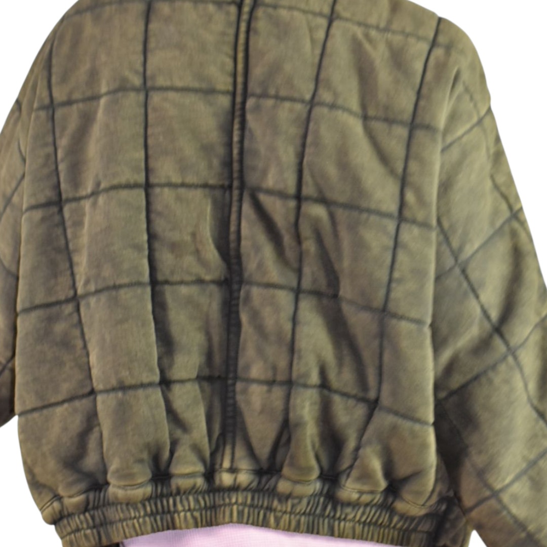 Free People Dolman Quilted Knit Jacket Green Olive Bomber Oversized Cotton Coat XS