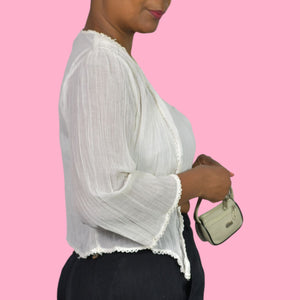 Vintage Spare Parts Crop Top Set White Gauze Cotton Halter Tube Halter Bolero Small