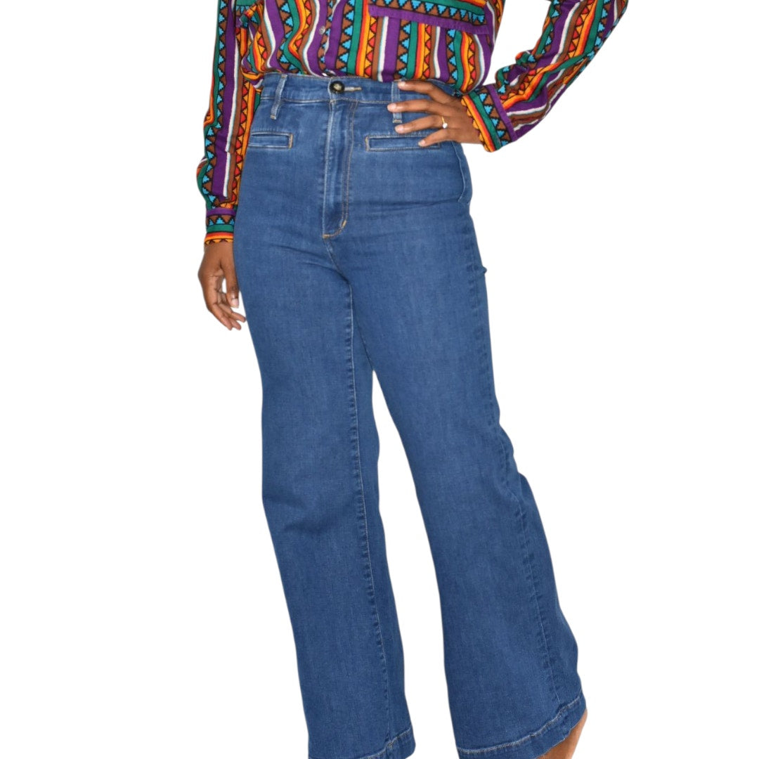 Joes The Kate Jeans Blue High Rise Wide Leg Retro Medium Wash Stretch Denim Impressive Trouser 26
