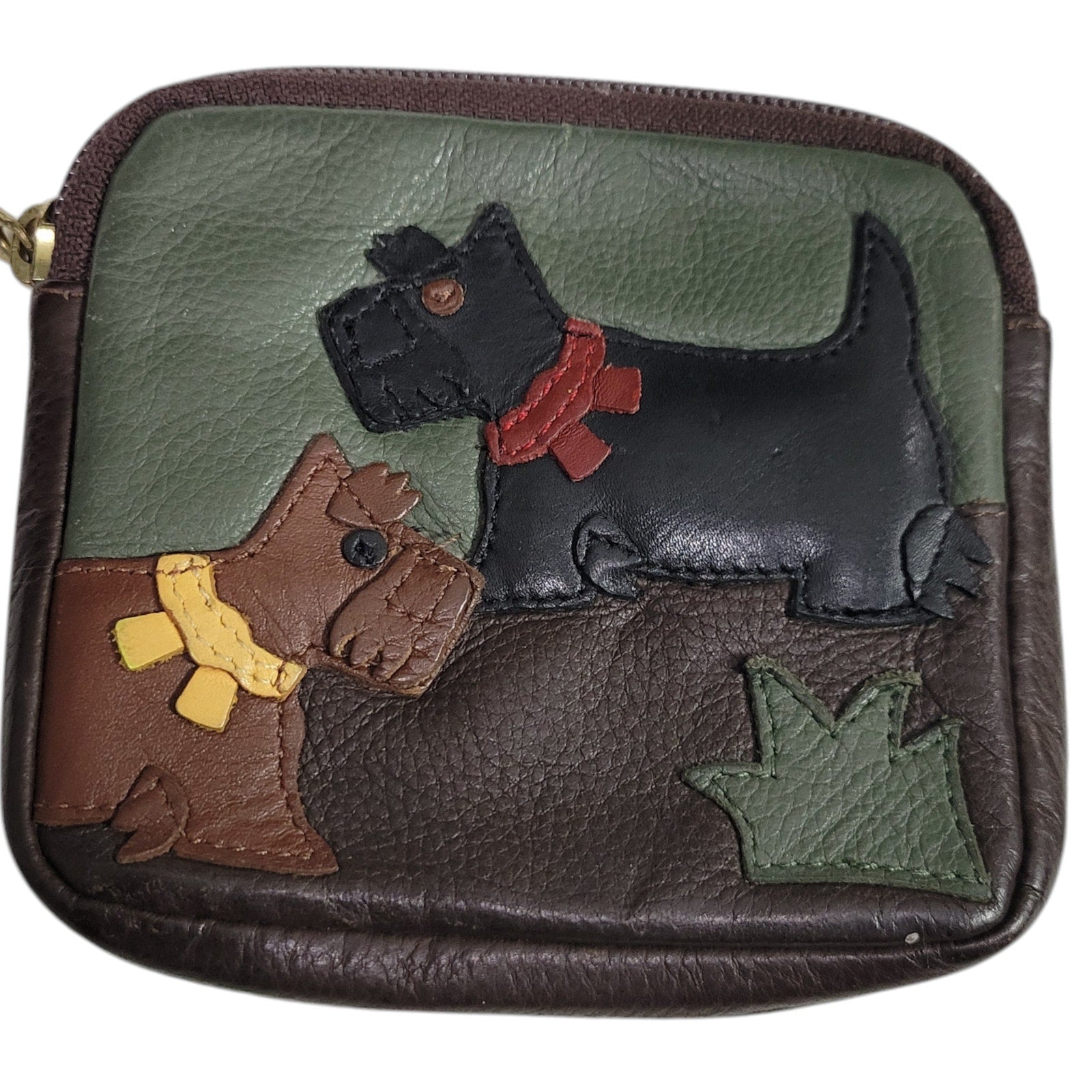 JP Ourse Cie Scotties Pouch Brown Wallet Dog Applique Leather Coin Purse Belt Bag