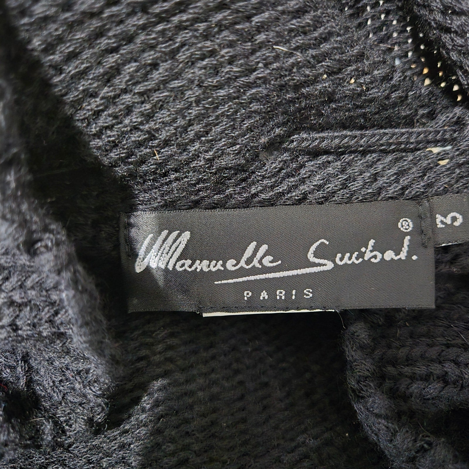 Manuelle Guibal Paris Sweater Black Knit Cropped Cutout Lace Up Long Sleeve Oversized Boxy Large