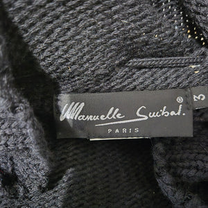 Manuelle Guibal Paris Sweater Black Knit Cropped Cutout Lace Up Long Sleeve Oversized Boxy Large