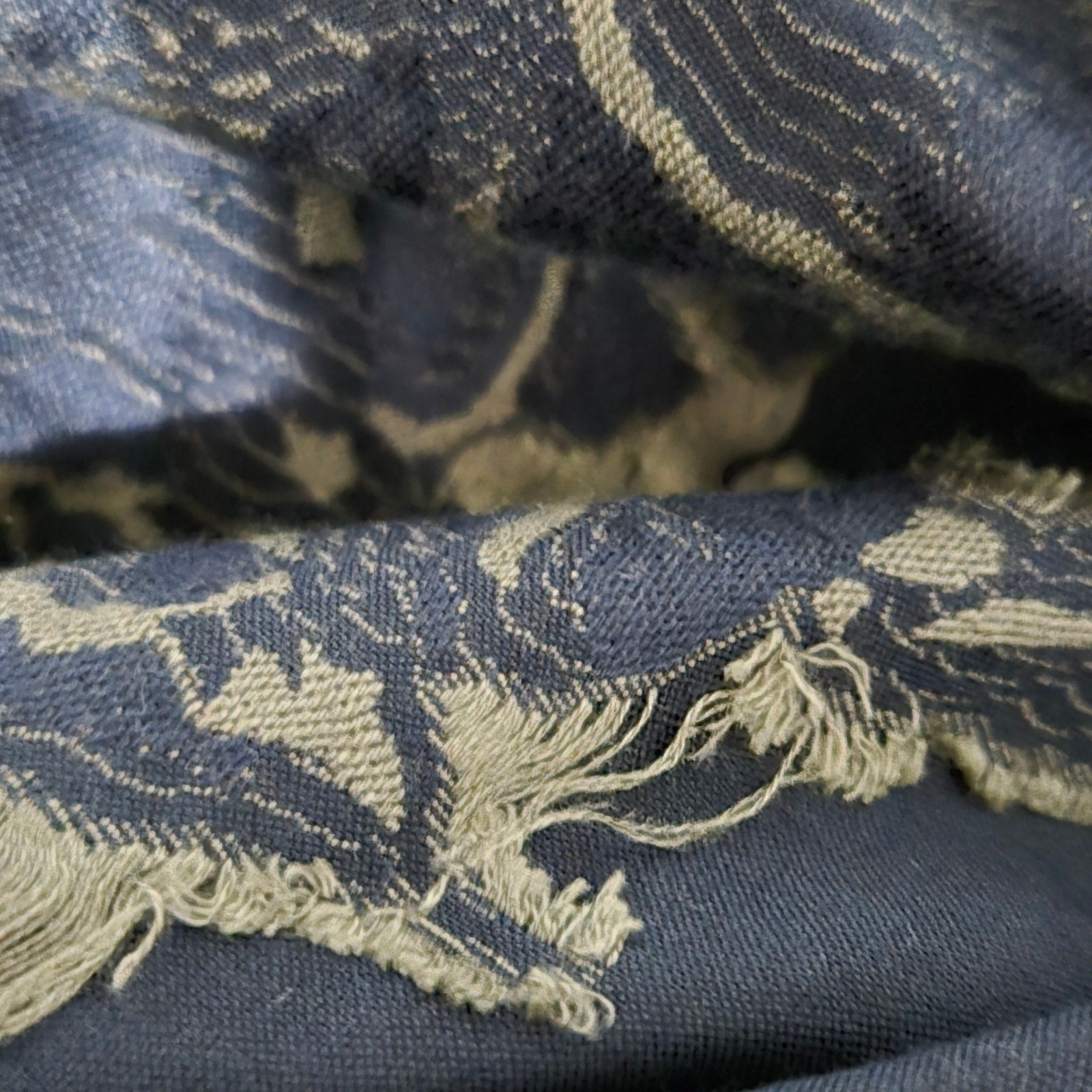 Billy Reid Juniper Jacquard Kaftan Dress Blue Floral Long Oversized Patio Muumuu Caftan Fringe Medium Large M L