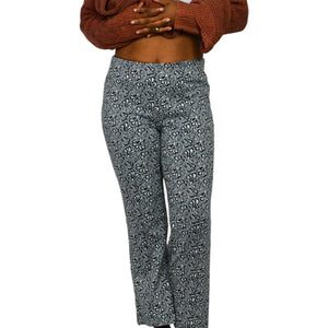 Maeve Margot Knit Pants Blue Paisley Flower Jacquard Cropped Flare Pull ONAnthropologie Small