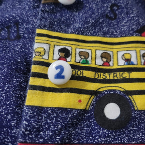 Homemade School Bus Teacher Vest Blue Kids Bus Button Front Cotton Novelty Waistcoat Small