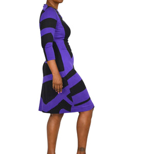 Diane Von Furstenberg Victorio Dress Purple Abstract Colorblock Print DVF Silk Jersey Sheath 8