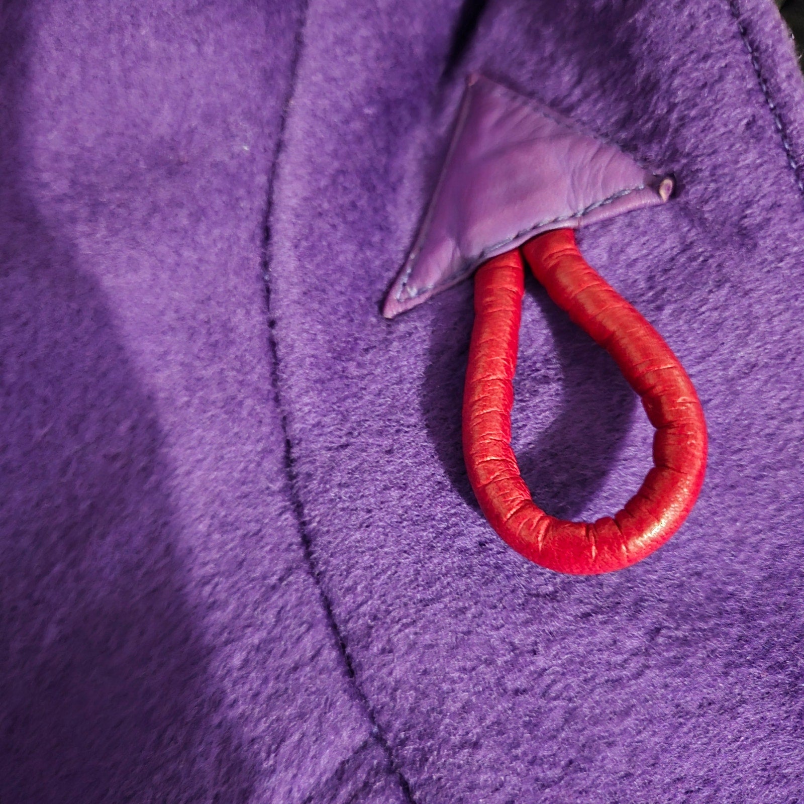 Vintage Purple Maxi Coat 90s Zip Felted Wool Blend Oversized Leather Trim Long Large OSFM