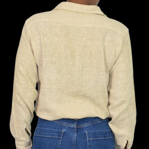 Vintage Cotton Button Down Shirt Tan Oatmeal Woven Gauze India Casual Small Mens