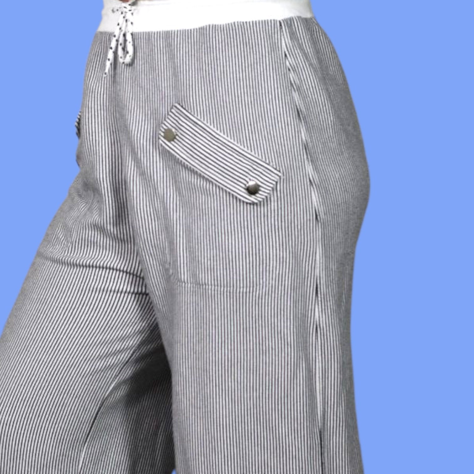 Vintage Lyse Spenard Weekend Pants Black Stripe Knit Drawstring Pull On Stretch Lagenlook Large