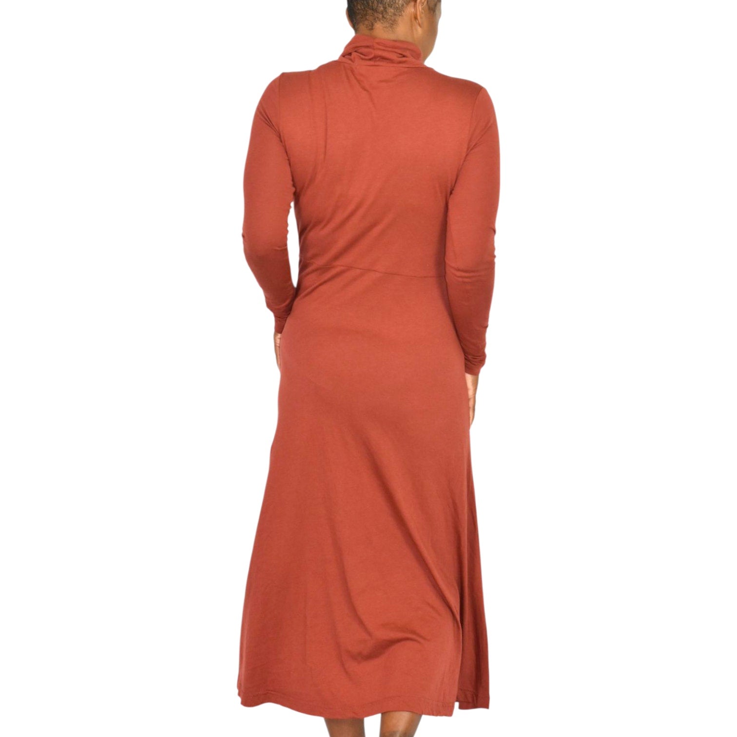 Peruvian Connection Haley Turtleneck Dress Burnt Sierra Orange Cotton Modal Midi Jersey Long Sleeve Stretch Small