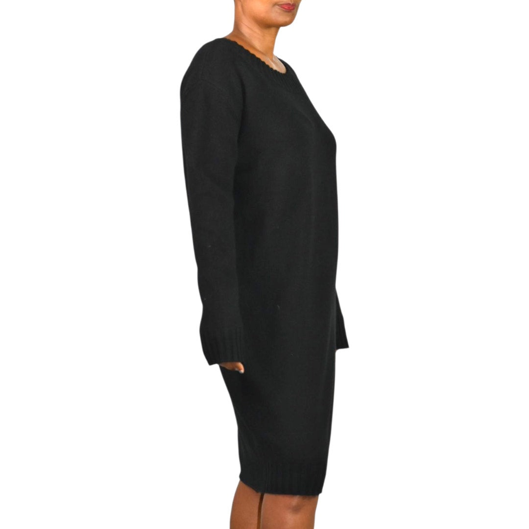 Vince Wool Sweater Dress Black Cashmere Blend Boat Neck Knit Pullover Tunic Large