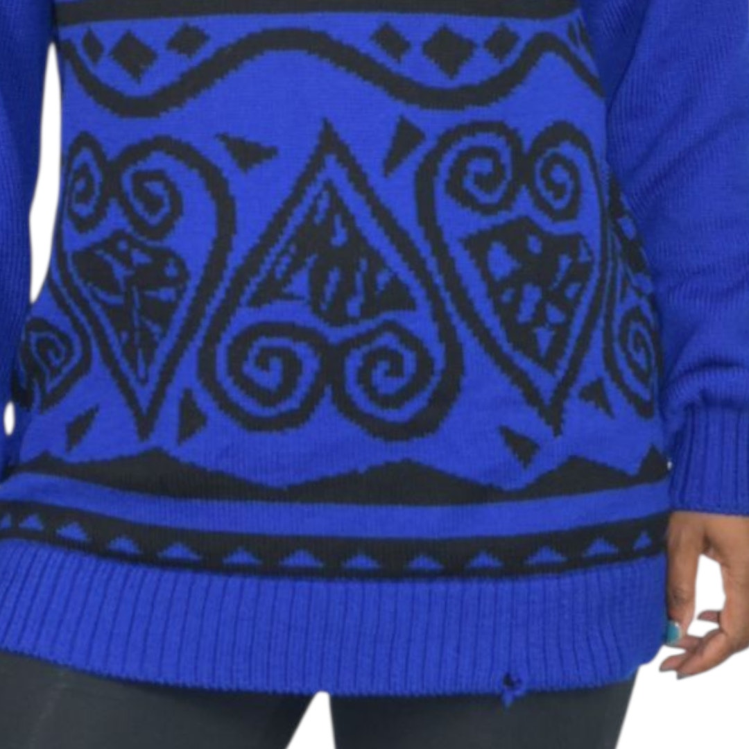 Vintage St John Sportswear Sweater Royal Blue Marie Gray Patterned Turtleneck Medium