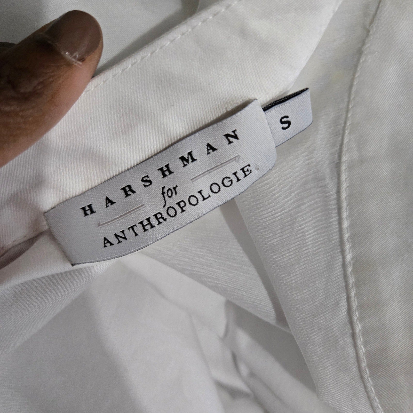 Harshman Anthropologie Cotton Blouse White Shirt Tie Button Back Oversized Backwards Small