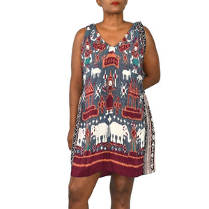 Calypso St Barth Doyah Silk Dress Red Ikat Tunic Elephant Print Jersey Bohemian Size Small