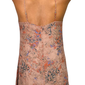 Hinge Slip Dress Brown Print Maxi Rayon Sundress Spaghetti Straps Lounge Tent Flowy Simple Small