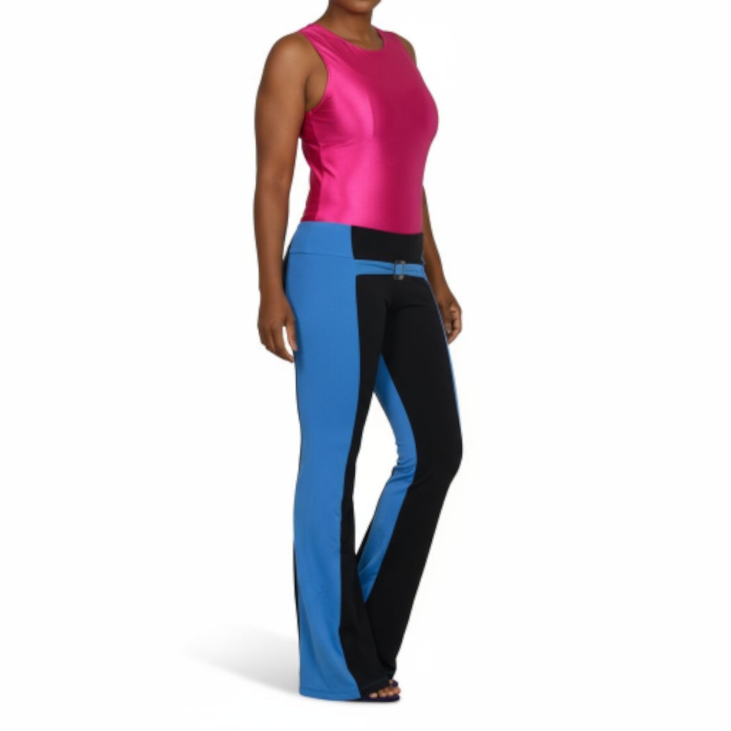 Vintage Gahuer Yoga Flare Pants Blue Black Color Block Y2K Low Rise Retro One Size