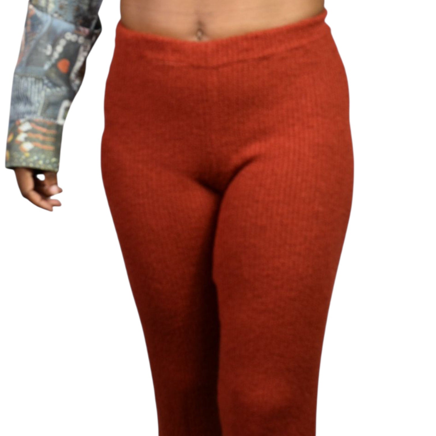 Vintage Young Canada Sweater Knit Pants Red Ribbed Pull On Elastic Flare 70s Small