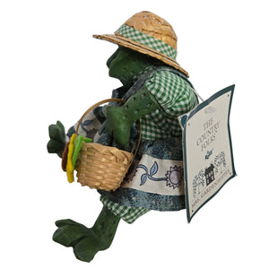 Vintage Russ Berrie Country Folks Figurine Mrs Gardenhopper Green Frog Shelf Sitter Gardening Gardening Toad Kathleen Kelly Critter Factory