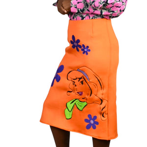 Yayas Designs Daphne Embroidered Skirt Orange Neoprene Retro Cartoon Scooby Doo Medium