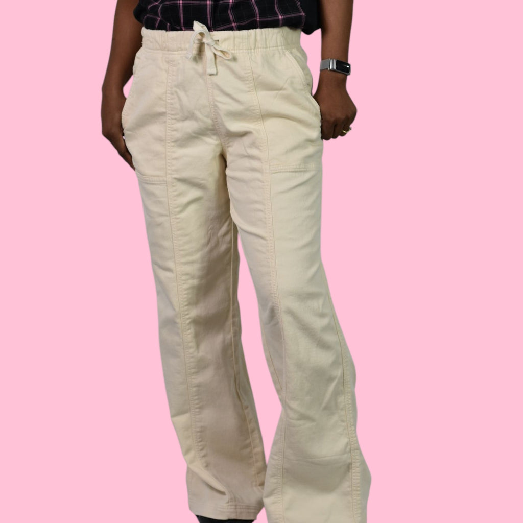 Aerie Me Day Pants Tan Khaki Tie Waist Wide Leg Flare Cotton Soft Relaxed Slouchy Small