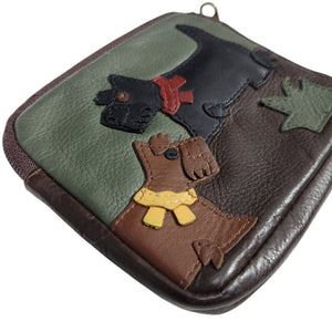 JP Ourse Cie Scotties Pouch Brown Wallet Dog Applique Leather Coin Purse Belt Bag