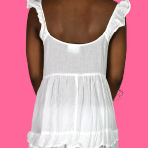True Destinations Tiered Maxi Dress White Bohemian Voile Lightweight Cotton Fringe Coverup Small