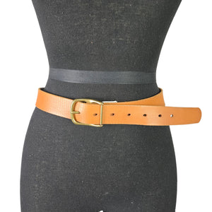 J Crew Belt Light Tan Cognac Brown Leather Classic Square Brass Buckle Classic XS