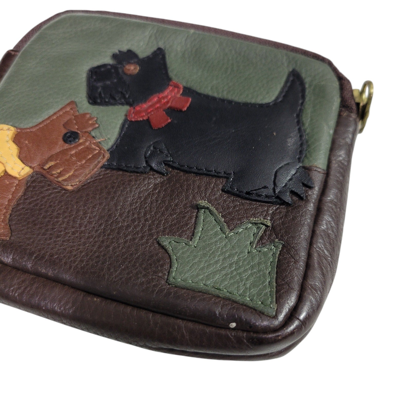 JP Ourse Cie Scotties Pouch Brown Wallet Dog Applique Leather Coin Purse Belt Bag