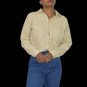 Vintage Cotton Button Down Shirt Tan Oatmeal Woven Gauze India Casual Small Mens