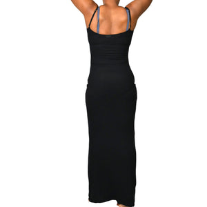 SKIMS Long Slip Dress Black Ribbed Tank Maxi Jersey Stretch Modal Soft Lounge Large