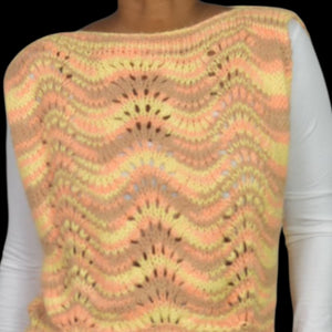 Homemade Sweater Vest Top Jerkin Yellow Vintage Hand Knit Knitted Pastel Wave Medium