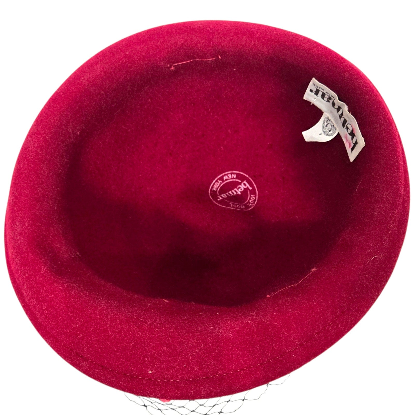 Vintage Betmar Cloche Hat Red Felt Wool Brim Winter Dressy USA Veil Flowers 40s 50s Style Fascinator Small