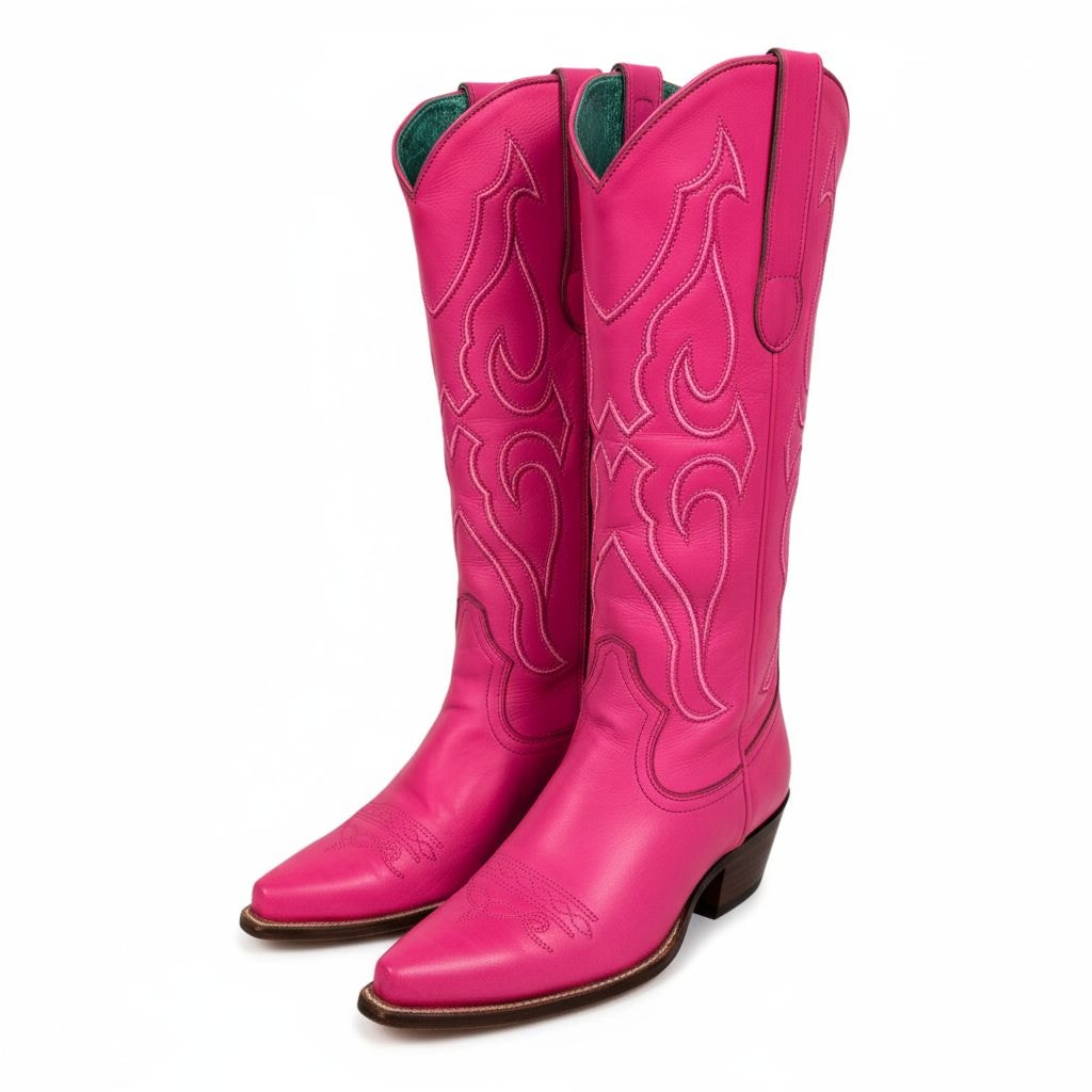 Corral Western Boots Pink Fuchsia Snip Toe Cowboy Cowgirl Tall Leather Neon Embroidery 8