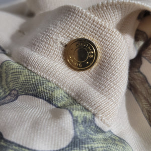Vintage Hermes Alphabet Polo Top Beige Print Silk Cashmere Scarf Knit Logo Carre 90 Annie Faivre Small