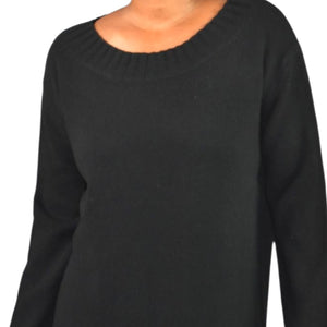 Vince Wool Sweater Dress Black Cashmere Blend Boat Neck Knit Pullover Tunic Large