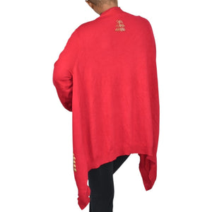 Michael Simon Cardigan Sweater Red Duster Beaded Christmas Trees Asymmetric Cotton Plus 1X