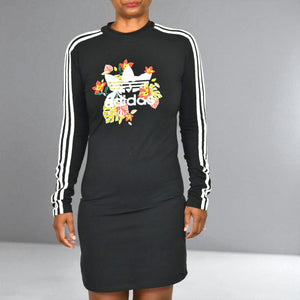 Adidas x HER Studio London Floral Trefoil Dress Black Long Sleeve Mini Logo Medium
