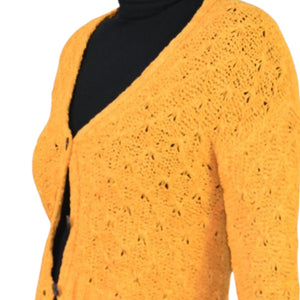 American Eagle Cropped Cardigan Sweater Yellow Slouchy Crochet Cotton Blend Knit Boxy V Neck XS